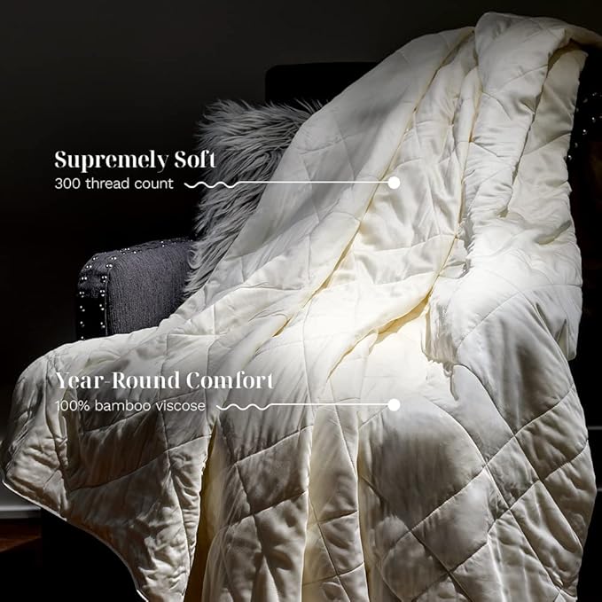 LUXOME Lightweight Blanket | 100% Rayon (Viscose) from Bamboo Fabric & Fill | King/Cal King - 98"x92" | Thermal-Regulating | Ivory-StrideForce Fitness