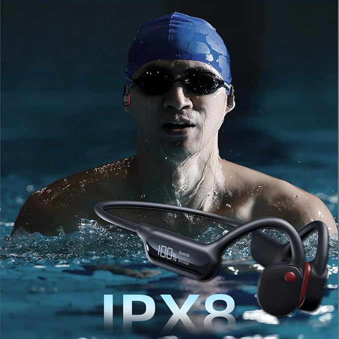 IHAO Swimming Headphones True Bone Conduction Open Ear Headset MP3 Player Built-in 32G Memory IP68 Underwater Waterproof Stereo Bluetooth Earphone for Driving Bicycling Running Skiing-X10 Black-StrideForce Fitness