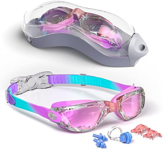 Kids Swim Goggles, Swimming Goggles for Kids with Nose Clip, Earplugs, Nose Bridge for Age 3-15-StrideForce Fitness