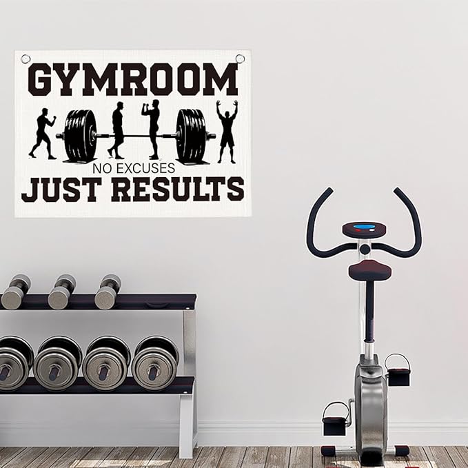Gym Room No Excuses Just Results Gym Motivational Wall Art Banner Dorm Posters Gifts for Guys Men Women Gym Flag Decor for Home Gym Bedroom Workout Room 30x20 Inchs-StrideForce Fitness