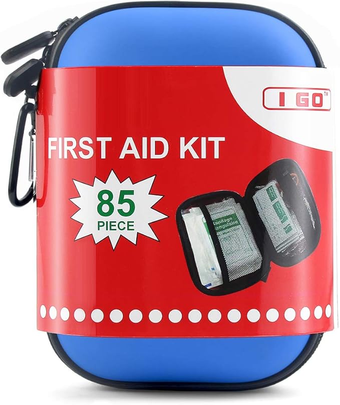 I GO 85 Pieces Hard Shell Mini Compact First Aid Kit, Small Personal Emergency Survival Kit for Travel Hiking Camping Backpacking Hunting Marine Car-StrideForce Fitness