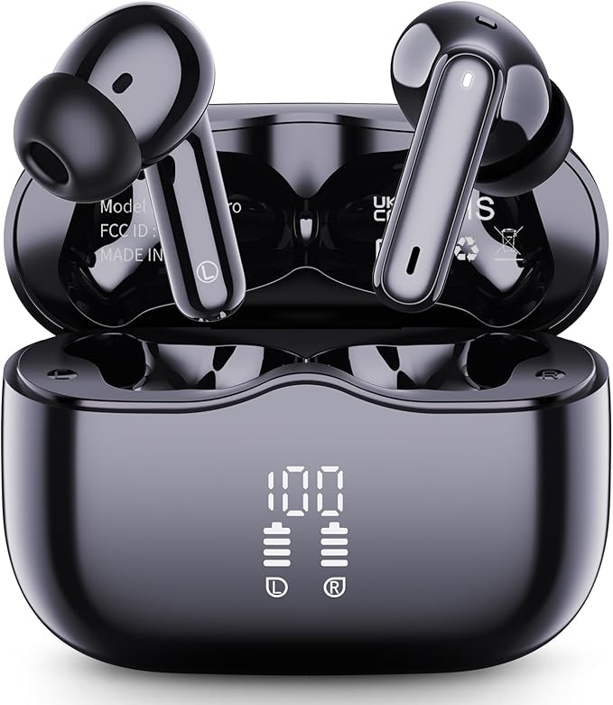 Wireless Earbuds, Bluetooth 5.4 Headphones in Ear with 4 ENC Noise Cancelling Mic, New Wireless Earphones HiFi Stereo Deep Bass 40H Playtime, In-Ear Bluetooth Earbuds LED Display IP7 Waterproof, USB-C-StrideForce Fitness