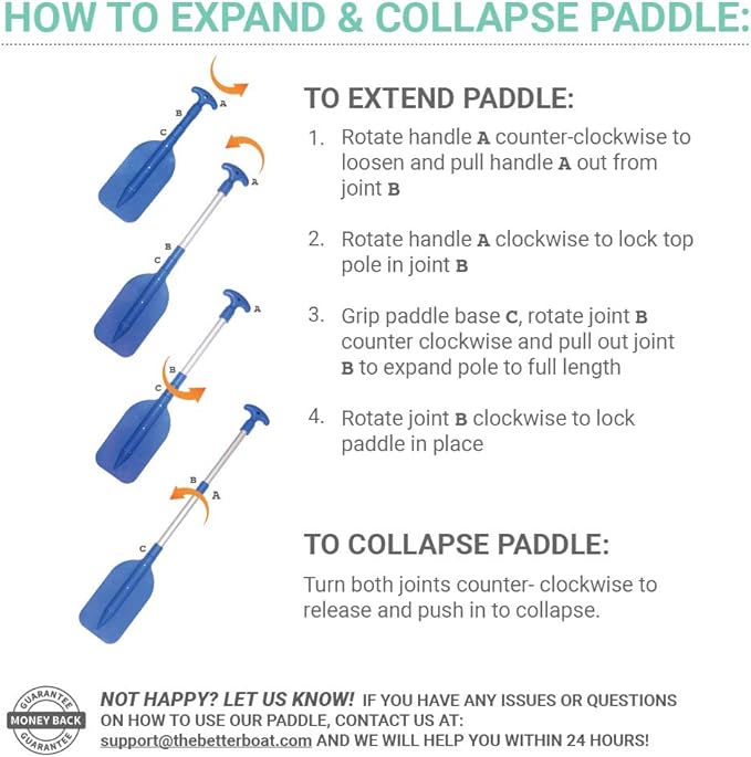 Boat Paddle Telescoping Plastic Collapsible Oar, Kayak, Jet Ski, Rafting, Mini Canoe Paddles, Tubing Floats, Rowing Safety Accessories for Kids and Adults-StrideForce Fitness