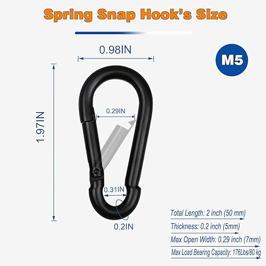 Small Carabiner Clip,15Pcs 2Inch Black Carabiners Clips M5 Alloy Steel Spring Snap Hook,Locking Carribenares for Climbing Hiking Camping Fishing-StrideForce Fitness