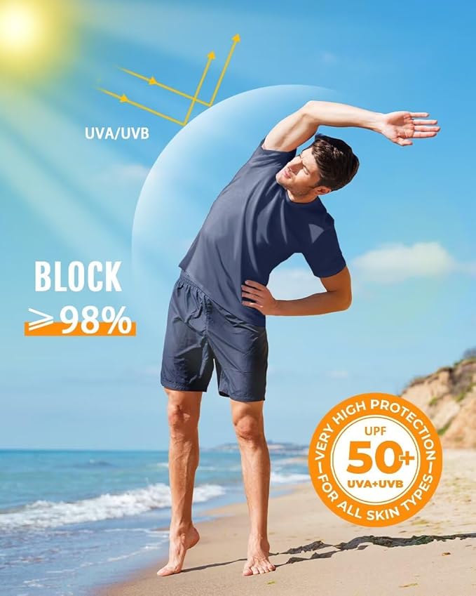 Boladeci Men's Swim Shirt Short Sleeve UPF 50+ Sun Protection SPF UV Moisture Wicking Lightweight Quick Dry Rash Guard-StrideForce Fitness