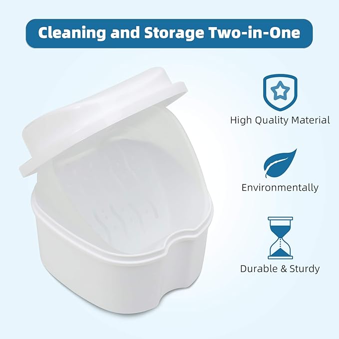 Annhua Dental Orthodontic Retainer Case Cleaning, Denture Cup Holder Case Travel, Denture Retainer Bath Box Storage Soaking Box