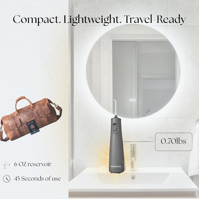 HydroAdvance Cordless Water Flosser for Teeth & Gums | Rechargeable Portable Oral Irrigator for Braces & Travel | Pulse Cleaning with 2 Flossing Tips | Waterproof Dental Care Device (Gray)