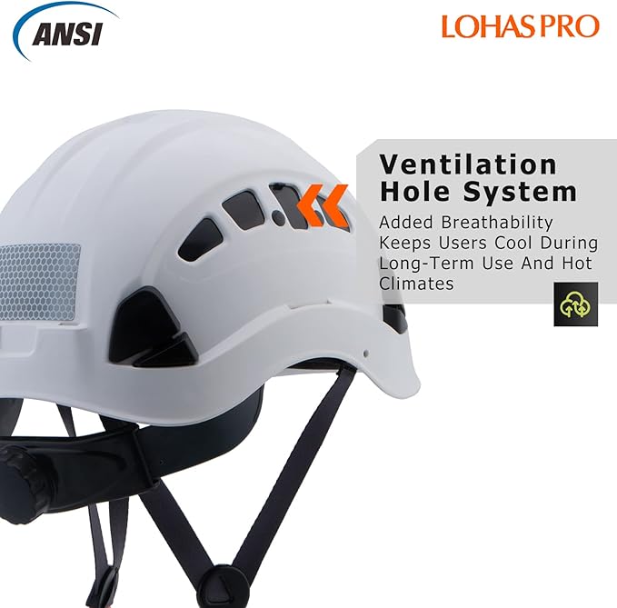 Hard Hats Construction Safety Helmet ANSI Z89.1 Approved OSHA Hardhat, LOHASPRO Vented Men Worker White Hard Hat with Chin Strap Tree Climbing Rescue Arborist Helmet (P1 White)-StrideForce Fitness