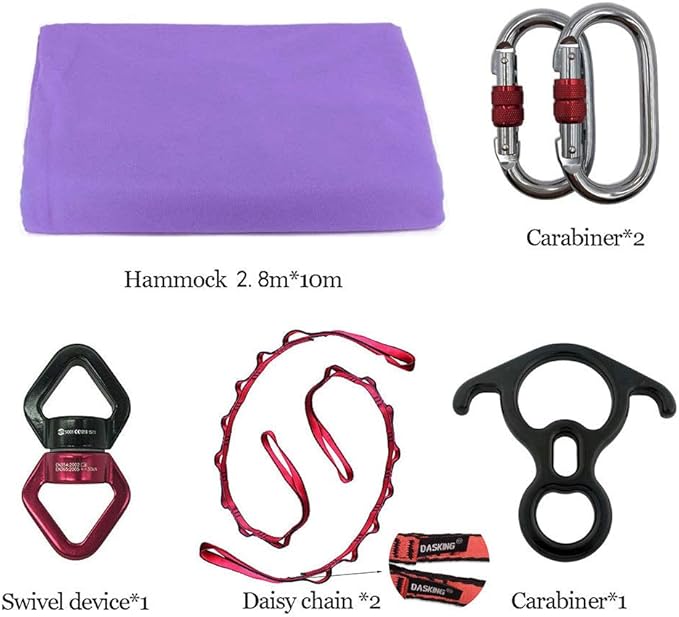 DASKING Aerial Silks Starter Kit - Durable 11Yards of Aerial Yoga Hammock with Hardware, Aerial Swing for Acrobatic Flying Yoga & All Levels (Aerial Rigging Point Up to 14ft)-StrideForce Fitness