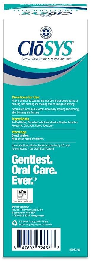 CloSYS Sensitive Mouthwash, 32 Ounce, 2 Count, Gentle Mint, Alcohol Free, Dye Free, pH Balanced, Helps Soothe Mouth Sensitivity, Fights Bad Breath
