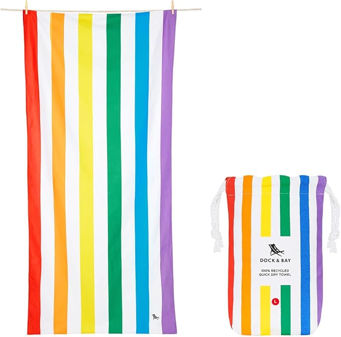 Dock & Bay Beach Towel - Quick Dry, Sand Free - Compact, Lightweight - 100% Recycled - Includes Bag - Rainbow Shores - Set of 4 - Large (160x90cm, 63x35)-StrideForce Fitness