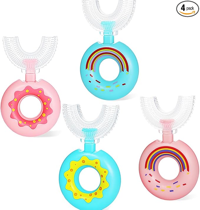 Toddler Toothbrush U Shaped,Lovely Colorful Food Grade Kids Toothbrush for 2-8 Years Old (4 Pack)