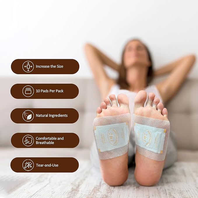 2 in 1 Foot Pads, Bamboo Vinegar Coconut Shell Powder Foot Pads with ''Stay in Place'' Bigger Adhesive Sheet(10 Pads)-StrideForce Fitness