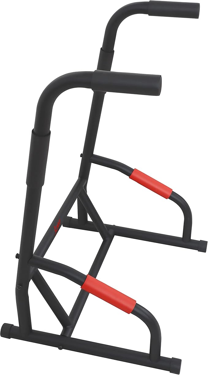 Sunny Health & Fitness Power Tower, Dip Bar, Push-Up & Pull Up Assisting Parallette Station w Optional Rock Climbing Grip Trainer-StrideForce Fitness