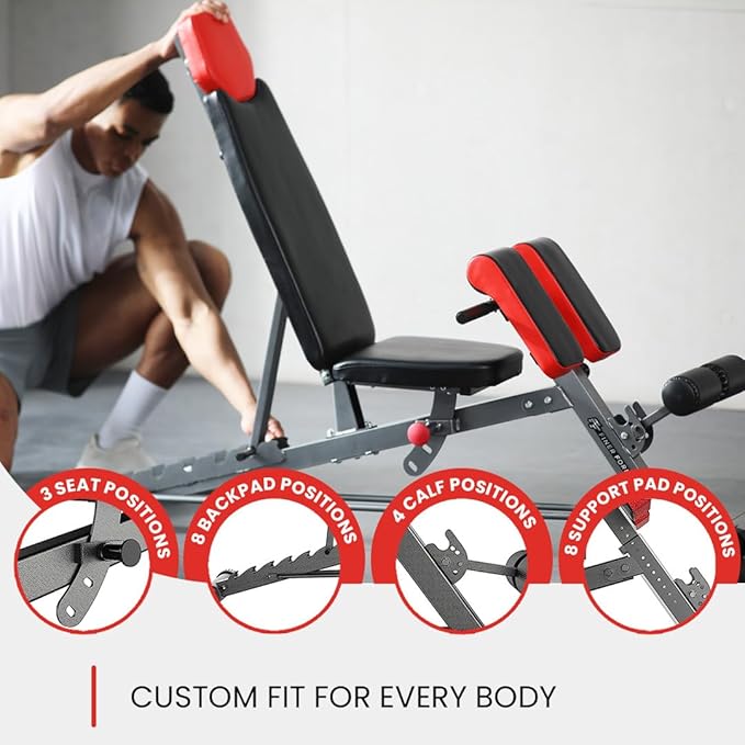 Finer Form Multi-Functional FID Weight Bench for Full All-in-One Body Workout – Hyper Back Extension, Roman Chair, Adjustable Ab Sit up Bench, Incline Decline Bench, Flat Bench-StrideForce Fitness
