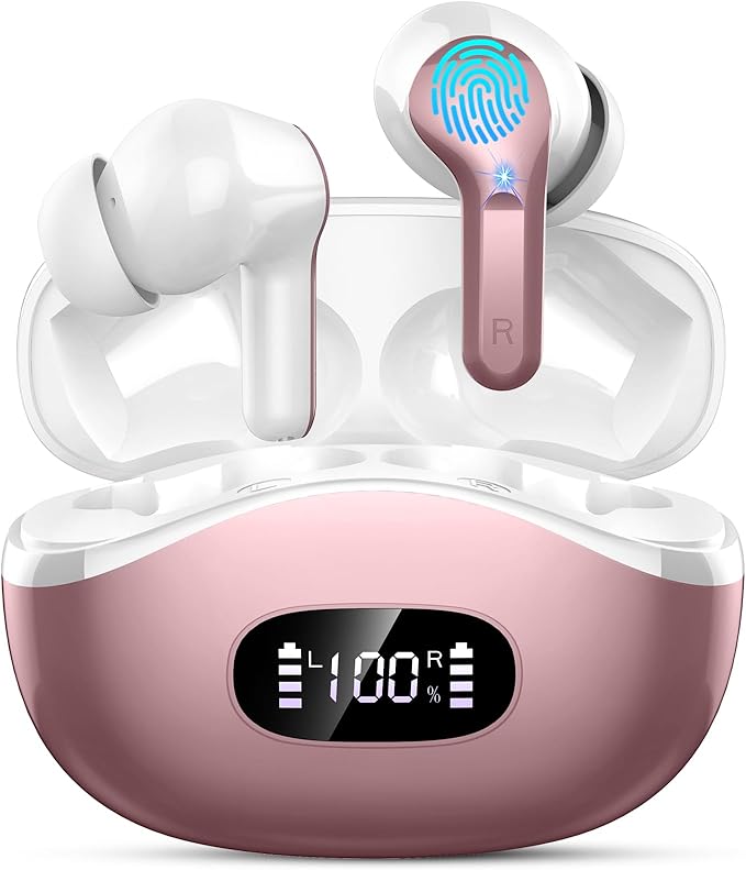 Wireless Earbuds Bluetooth Headphones, 2025 Hi-Fi Stereo Deep Bass Ear Buds, 4 ENC Noise Cancelling Mic, USB Fast Charging in-Ear Earphones, IP7 Waterproof Workout Sport for Laptop Pad Android iOS-StrideForce Fitness