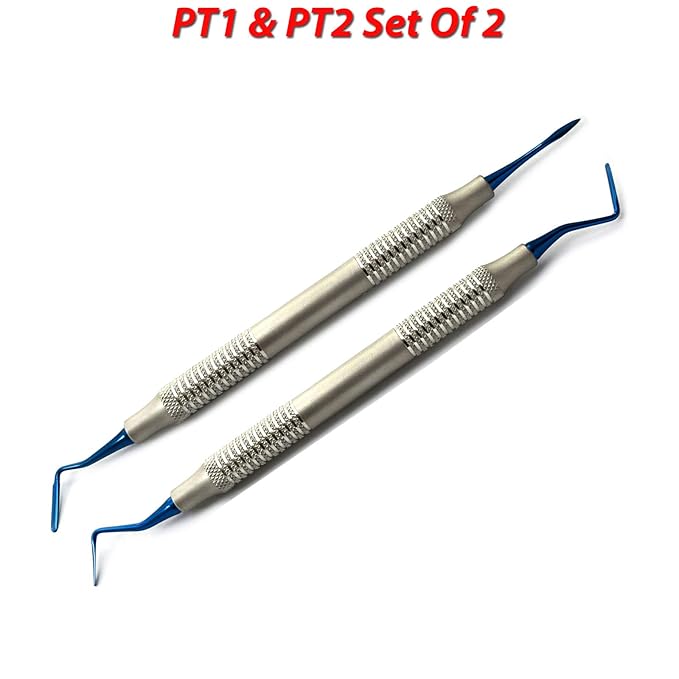 MEDSPO Professional Dental Instruments Osteotome Periotome Luxating Elevator Implant | Orthodontic PDL Teeth | Surgical Root Extraction Spreading (Titanium Coated Tips Sinus Lift PT1 & PT2 Set Of 2)