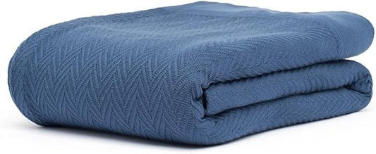 100% Cotton Herringbone Weave Blankets, 90"X90" Queen, Throw Blanket for Bed,All Season Cotton Blanket, Cozy Blanket,Throws Bed Blanket, Throw Blanket for Couch,Modern Home Decor -Navy Blue-StrideForce Fitness