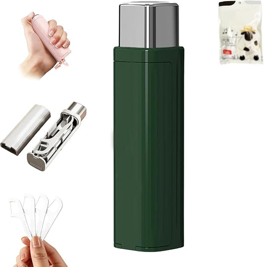 Portable Dental Floss Case,Automatic Dental Floss Pick Case,Refillable Floss Organizer with 100 Picks,Dentals Flosss Pick Cases for Cleaning Teeth and Oral Care (Green)