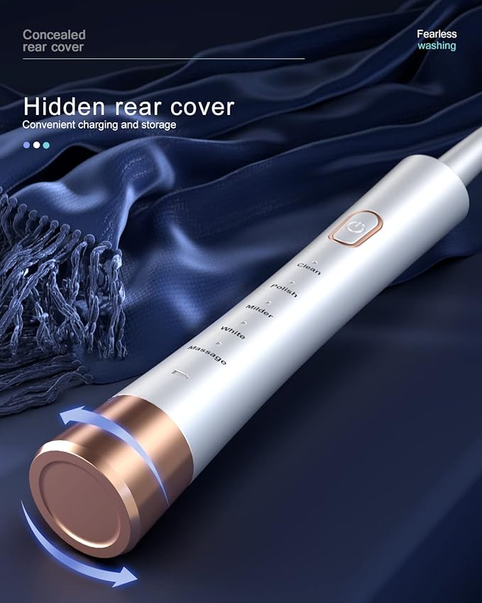 High Vibration Sonic Electric Toothbrush for Adults with 2 Minutes Smart Timer, Fast Charge Lasts Long, 5 Optional Modes, 8 Replacement Brush Heads Ultra Whitening, White