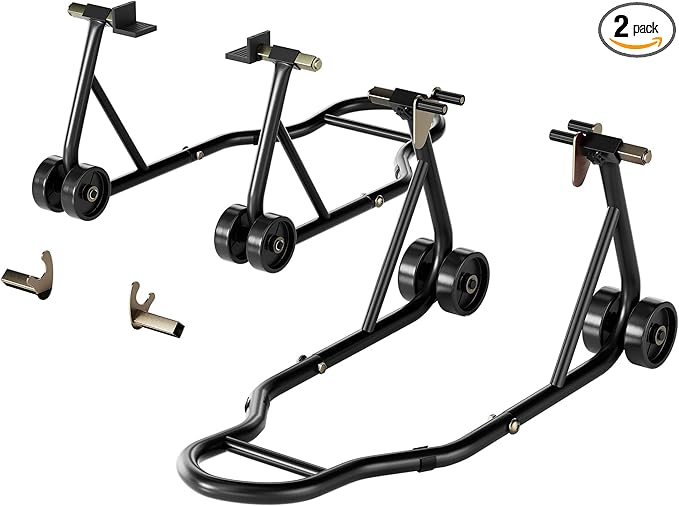SPECSTAR Universal Motorcycle Stands, 882 Lbs Capacity Front Rear Wheels Lift Combo with U+L Adjustable Swingarm Spool, Heavy Duty Paddock Stands for BMW, Suzuki, Yamaha, Honda, Kawasaki, Black-StrideForce Fitness