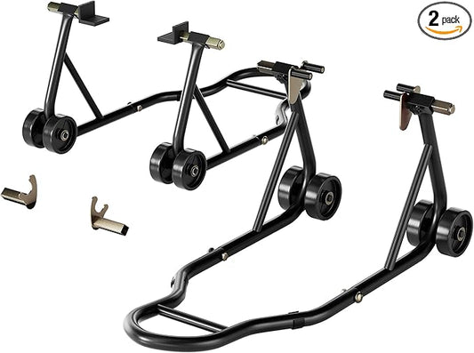 SPECSTAR Universal Motorcycle Stands, 882 Lbs Capacity Front Rear Wheels Lift Combo with U+L Adjustable Swingarm Spool, Heavy Duty Paddock Stands for BMW, Suzuki, Yamaha, Honda, Kawasaki, Black-StrideForce Fitness