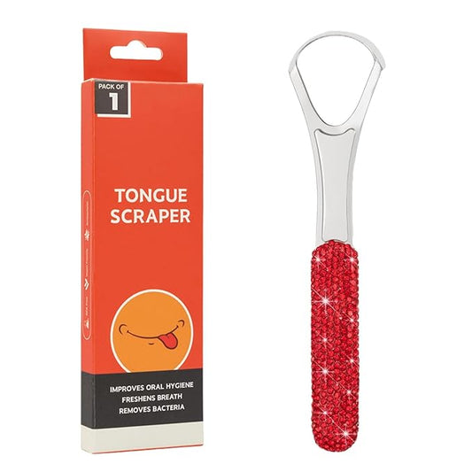 Tongue Scraper Bling Metal Tongue Cleaner for Adults & Kids Diamond Stainless Steel Tongue Scrubber for Oral Care & Hygiene(Red)