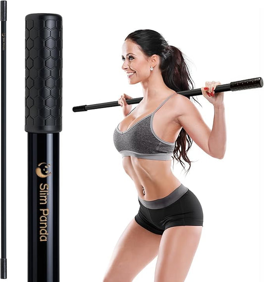 Slim Panda Yoga Stick, 5ft Natural Bamboo Stick with Rubber Ends, Exercise Stretching Stick for Yoga, Stretching, Balance and Correcting Posture, Rehabilitation Physical Therapy Aids-StrideForce Fitness