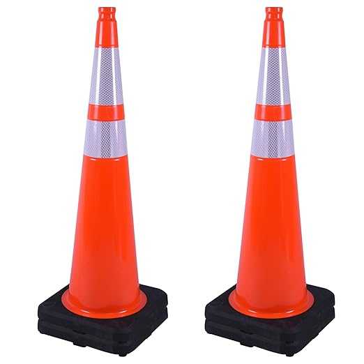 OrangeStar 36" Traffic Cones 4-Pack, Orange Safety Cones with 2 Reflective Collars, Weighted Base for Highway, Roadwork, Construction, Warehouse Safety, Parking Lots | Indoor & Outdoor Use-StrideForce Fitness