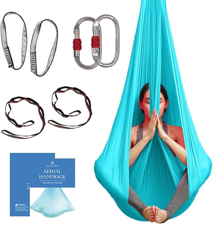 Aerial Silk Yoga Hammock & Swing for Home, Inversion Exercises, Starter Kit for All Levels - Durable with Extension Straps, Carabiners, and Pose Guide-StrideForce Fitness