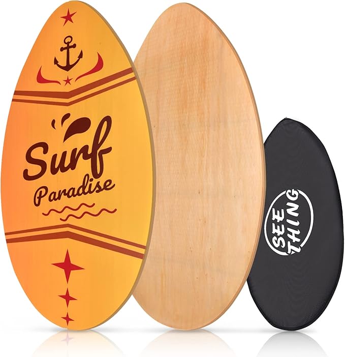 seething 35 Inch Skimboard with High Gloss Coat Wood Skim Board for Beginners,Kids, Teenagers, Adults and All Skimming-StrideForce Fitness