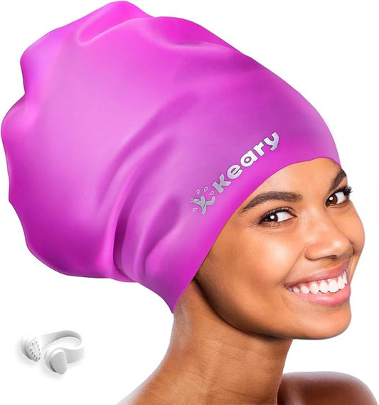 Keary Extra Large Swim Cap for Braids and Dreadlocks Extensions Weaves Long Hair, Waterproof Silicone Cover Ear Bath Pool Shower Swimming Cap for Adult Youth to Keep Hair Dry, Easy to Put On and Off-StrideForce Fitness
