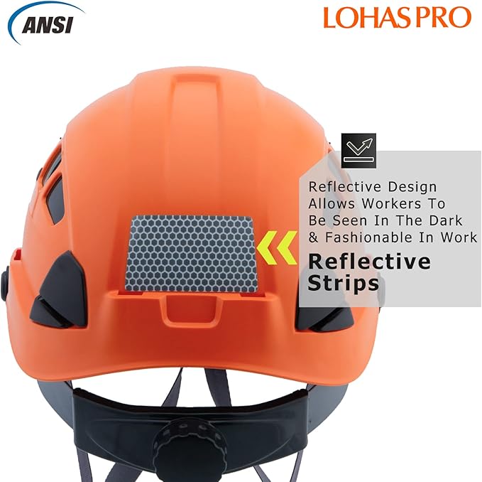 LOHASPRO Hard Hats Construction Safety Helmet with Visor ANSI Z89.1 Approved OSHA Hardhat, Vented Men Work Hard Hat with Chin Strap Tree Climbing Arborist Helmet (P4 Orange+Clear Visor)-StrideForce Fitness