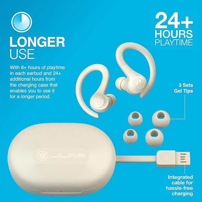 JLab Go Air Sport, Wireless Workout Earbuds Featuring C3 Clear Calling, Secure Earhook Sport Design, 32+ Hour Bluetooth Playtime, and 3 EQ Sound Settings (Sand)-StrideForce Fitness