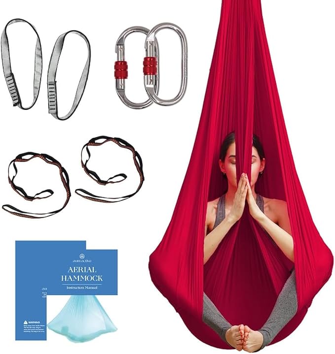 Aerial Silk Yoga Hammock & Swing for Home, Inversion Exercises, Starter Kit for All Levels - Durable with Extension Straps, Carabiners, and Pose Guide-StrideForce Fitness