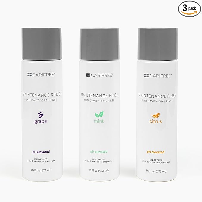 CariFree Maintenance Rinse, Variety Pack with 3 Flavors (Mint, Citrus, Grape), Fluoride & Xylitol Mouthwash, Dentist Recommended, Anti-Cavity Oral Care, Neutralizes pH, Dentist Developed