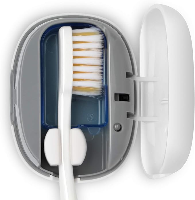 NewWay Mini Toothbrush Sanitizer Cover Rechargeable Travel Toothbrush Case with Holder for Houshold and Traving or Business Trip White