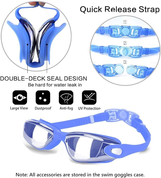 Swim Goggles Swimming Goggles No Leaking with Nose Clip, Earplugs, Swim Cap and Case for Men Women-StrideForce Fitness