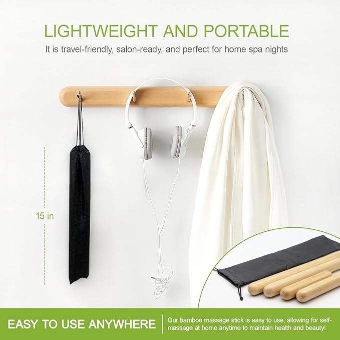 4PCS Solid Bamboo Massage Sticks & Guasha Set with Roller/Stick - 100% Bamboo Therapy Tools for Neck/Arm/Back/Legs/Full Body, Deep Tissue Massage, Muscle Relaxation, Body Shaping, Fatigue Relief-StrideForce Fitness