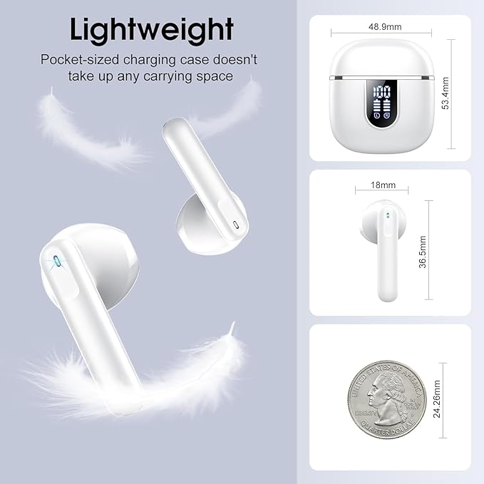 Wireless Earbuds, Bluetooth 5.4 Headphones with 3D Bass Stereo, 40H Ultralight in-Ear Buds, Bluetooth Earbuds with 4 ENC Noise Cancelling Mic, USB-C, IP7 Waterproof Earphones for Android iOS, Milky-StrideForce Fitness