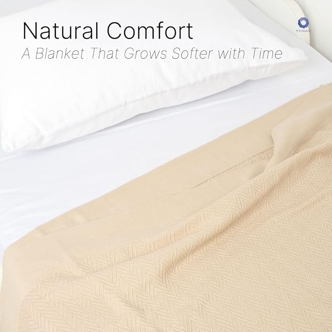 100% Cotton Herringbone Weave Blankets, 66"X90" Twin, Throw Blanket for Bed, All Season Cotton Blanket, Cozy Blanket,Throws & Bed Blanket, Throw Blanket for Couch, Modern Home Decor - Beige-StrideForce Fitness