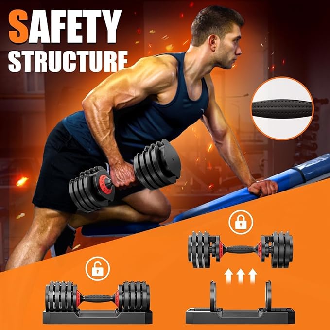 VEICK 25/55 lbs Adjustable Dumbbell with Anti-Slip Turning Handle, Fast Adjust Weight for Men Women, Exercise Equipment with Tray for Home Gym Full Body Workout Fitness-StrideForce Fitness