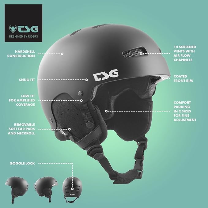 TSG - Gravity Dual Certified Snowboard & Ski Helmet - Hardshell Protection, Tuned, Snug Fit Comfort, Low Fit Coverage, 14 Vents, Adjustable Paddings, Ear Pads, Goggle Lock-StrideForce Fitness