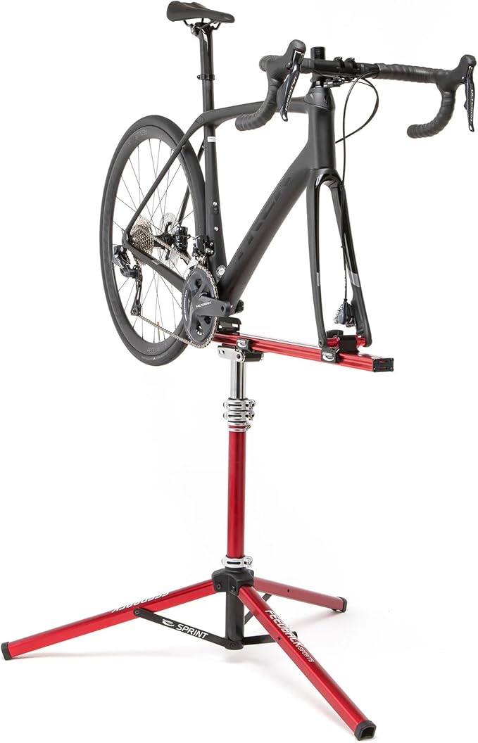 FEEDBACK SPORTS | Sprint Bike Repair Stand | Compact Bicycle Workstand W/Tripod Base | 360-Degree Rotation | Dropout Style Mount | Red-StrideForce Fitness