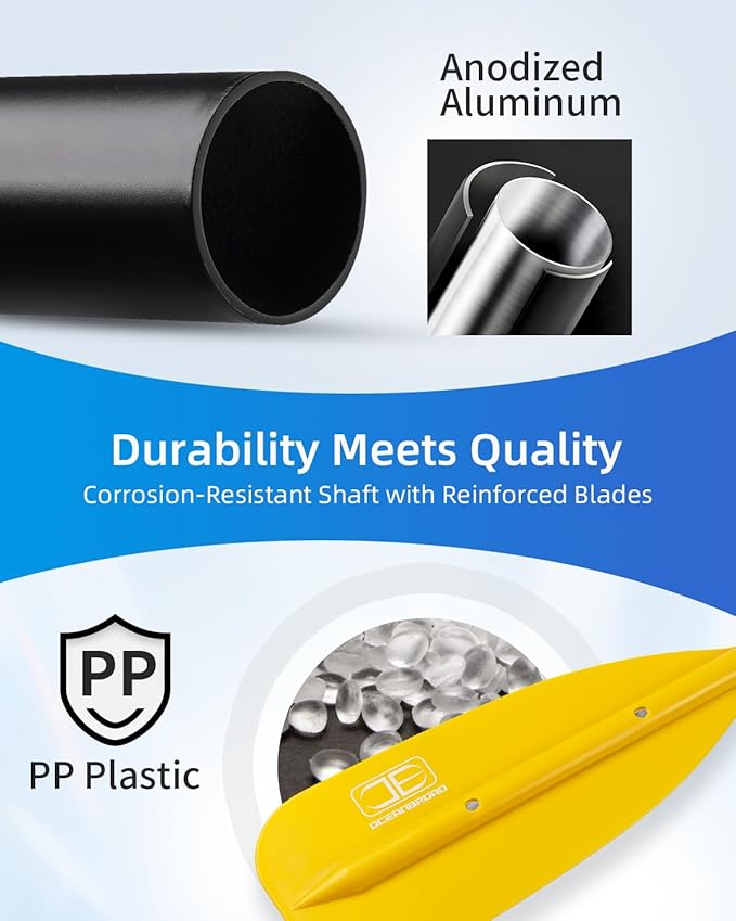 OCEANBROAD Canoe Paddle, Adjustable from 4'3''to 5'3''/130cm to 160cm Aluminum Shaft with Plastic Blade for Canoeing Boating Kayaking, 3-Piece Floatable Oar-StrideForce Fitness