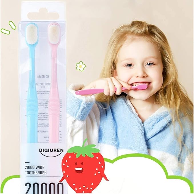 DI QIU REN Extra Soft Toothbrush for Sensitive Gums, Manual Toothbrush with 8 Tubes of 10000 Soft Floss Bristle for Gum Care, Protect Fragile Gums Good Cleaning Effect (Blue & Pink)