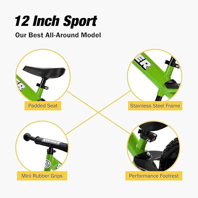 Strider 12” - Helps Teach Baby How to Ride a Balance Bicycle - for Kids 6 Months to 4 Years - Easy Assembly & Adjustments-StrideForce Fitness