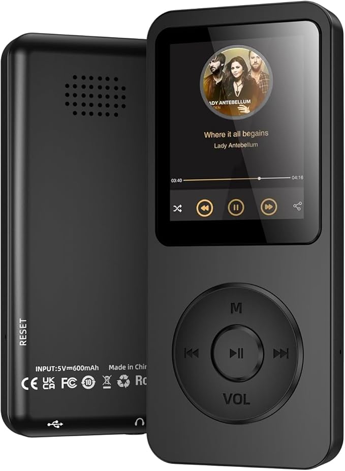 64GB MP3 Player with Bluetooth 5.3, 1.8 inch Screen Portable Music Player with Speaker, FM Radio, Voice Recorder, Physical Buttons Supports Expanded Up to 128GB(Black)-StrideForce Fitness