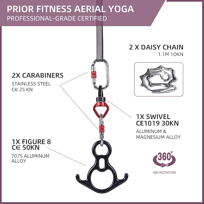PRIOR FITNESS Aerial Silks Kit Colorful 9/15/20 Yards 40D Nylon Fabric Hammock Set With Hardware & Guide for All Levels Of Aerial Yoga Practice and Acrobatic Flying For Adults Aerial silk-StrideForce Fitness