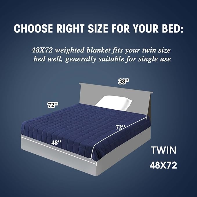 yescool Weighted Blanket for Adults (10 lbs, 48" x 72", Blue) Cooling Heavy Blanket for Sleeping Perfect for 90-110 lbs, Twin Size Breathable Blanket with Premium Glass Bead, Machine Washable-StrideForce Fitness